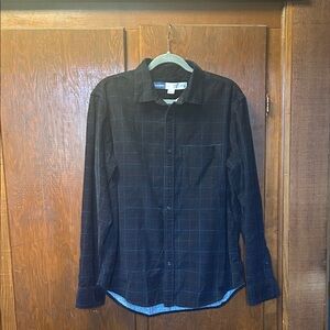 Old Navy Men's Corduroy Black Plaid Long-Sleeve Button-Down Shirt